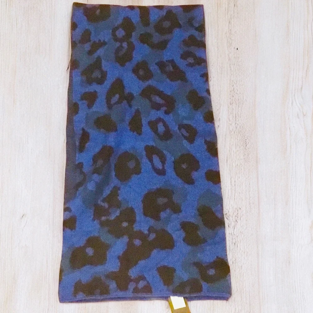 NWT Rag & Bone Mohair Alpaca Silk Blend Scarf Blue Leopard Print
